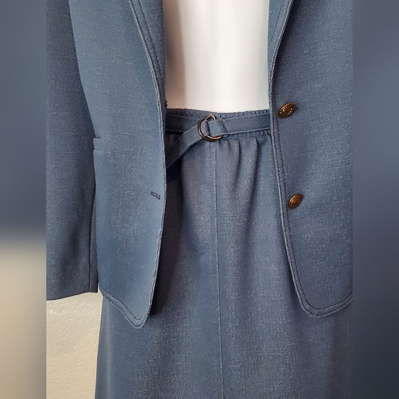 Vintage Graff Skirtsuit Blue 2 Piece Blazer Jacket & Midi Skirt Set Size 4 - Picture 8 of 9